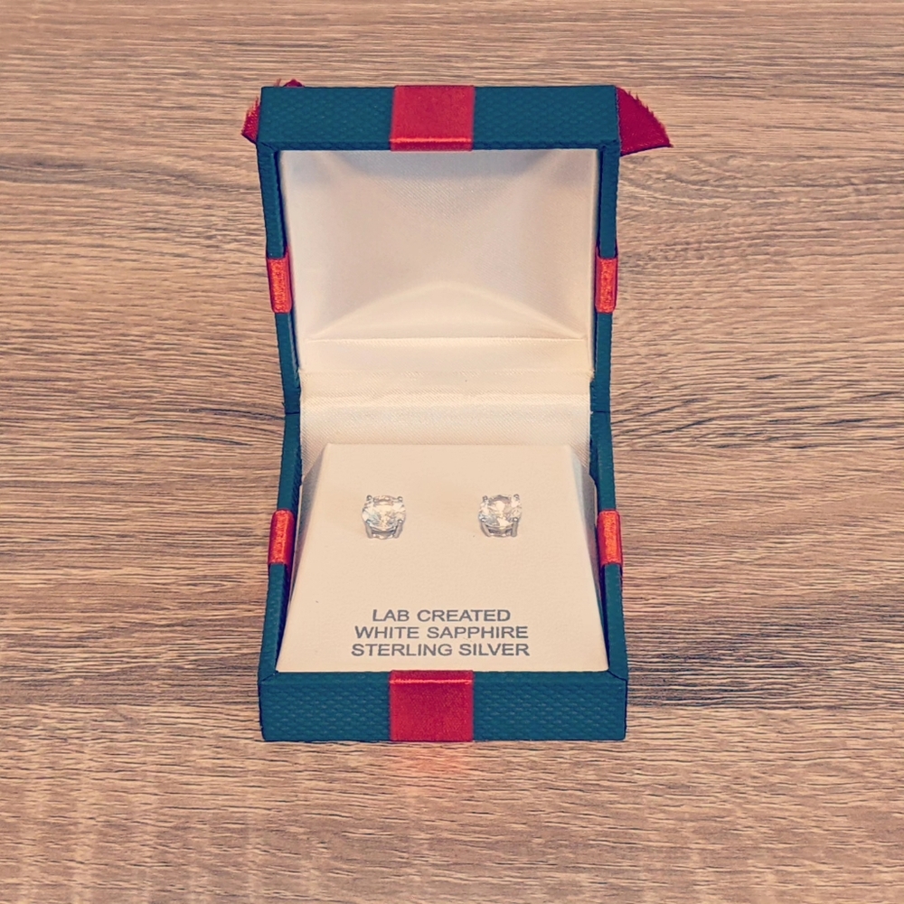 White Sapphire Sterling Silver Earrings NIB
